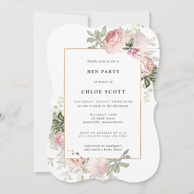 Convites Convidado do Partido Floral de Hen Rosa Rosa Rosa  (Frente)
