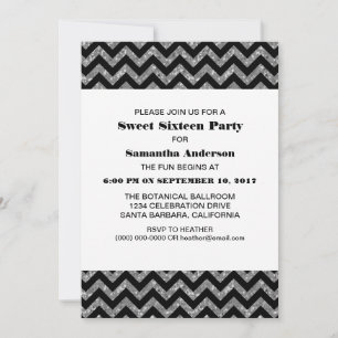 Convites Convidado do partido Silver Chevron Glitter Sweet 