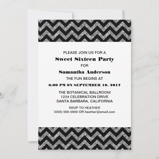 Convites Convidado do partido Silver Chevron Glitter Sweet  (Frente)
