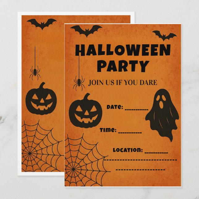 Convites Convidado do Partido Vintage Halloween | Ícones as (Frente/Verso)