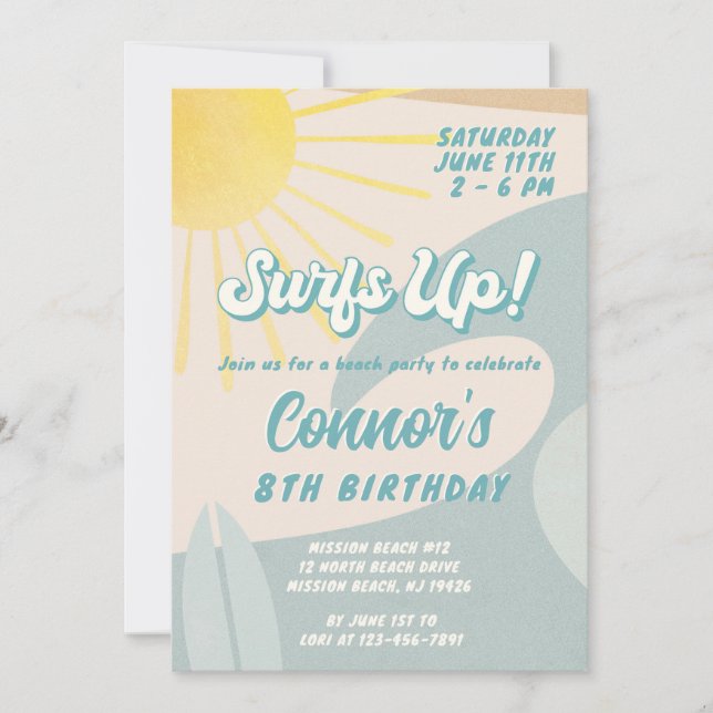 Convites Convidado do surfista Qualquer Surf de Idade Convi (Frente)