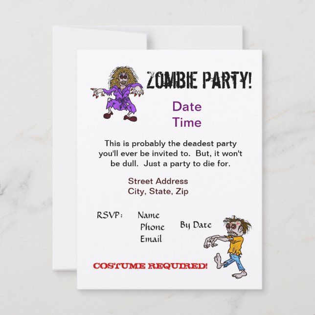 Convites Convidado do Zombie Party    Personalize-O! (Frente)