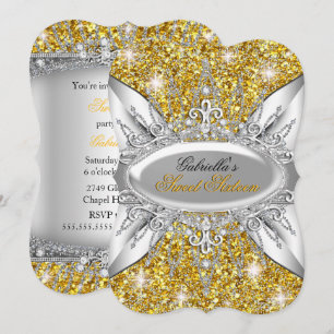 Convites Convidado Dourado Silver Sparkle Diamond Sweet 16