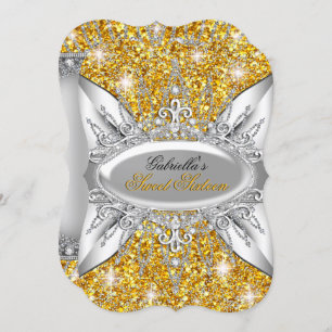 Convites Convidado Dourado Silver Sparkle Diamond Sweet 16