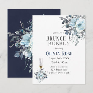 Convites Convidado Dusty Marinho Blue Peony Brunch e Bubble