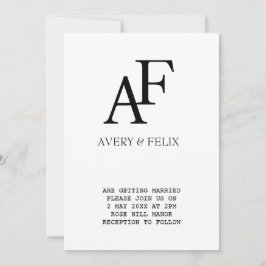 Convites Convidado Elegante Branco e Preto do Monograma de