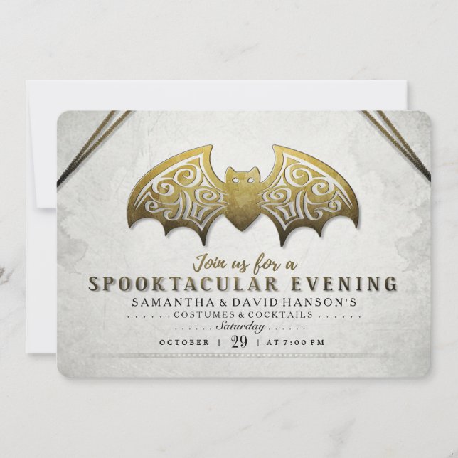 Convites Convidado Elegante Dourado Bat Spooktacular Noite (Frente)
