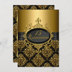 Convites Convidado Elegante Dourado Damask Quinceanera