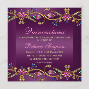 Convites Convidado Elegante Gem Floral Roxo/Quinceañera Pre