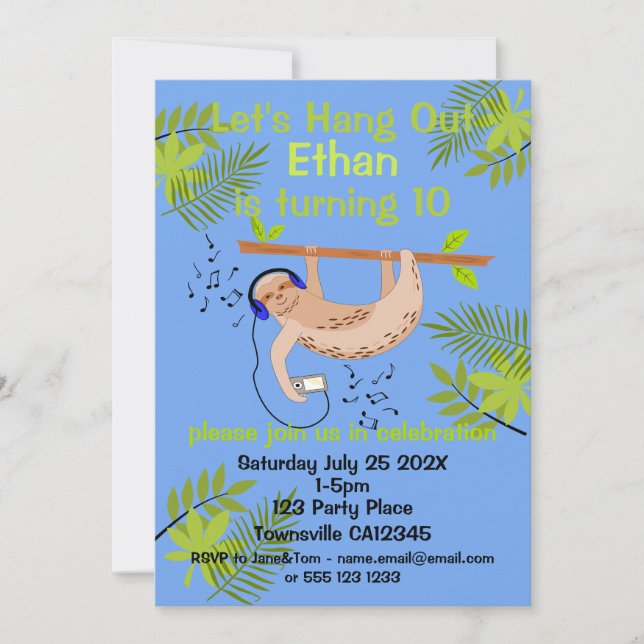 Convites Convidado Feliz Sloth (Frente)