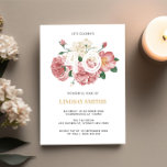 Convites Convidado Floral Peonies e Rosa<br><div class="desc">Projetado para coordenar com a nossa Coleção de Rosas de Pedagônia, este convite de festas de aniversário de 40 anos apresenta rosas lindíssimos e buquês de pedras com texto clássico. As cores vibrantes dos rosas em fundo preto fazem o convite pegar os olhos e torná-lo único. Para personalização mais avançada...</div>
