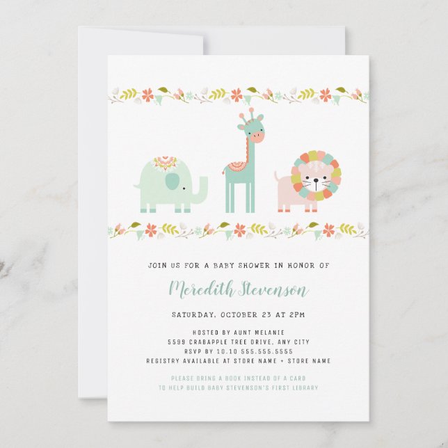 Convites Convidado Neutral Boho Wild Animal Chá de fraldas (Frente)