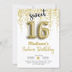 Convites Convidado para 16 anos de 16 balões de ouro