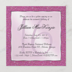 Convites Convidado para 16 Glitter Glitter Elegante Rosa