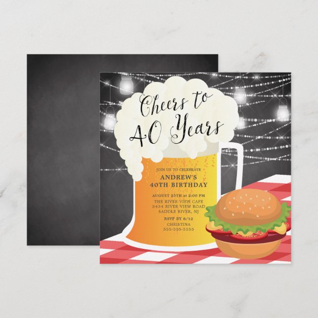 Convites Convidado para 40 anos de aniversário (Frente/Verso)