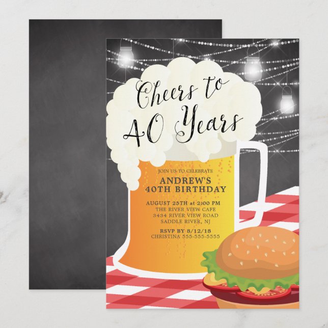 Convites Convidado para 40 anos de aniversário (Frente/Verso)