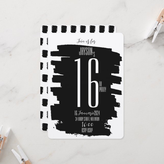 Convites Convidado para a Festa de aniversário 16 moderna (Frente/Verso In Situ)