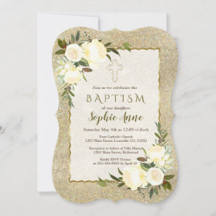 Convites Convidado para Batismo Floral Branco com Glam Dour