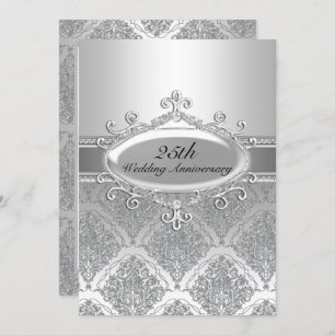 Convites Convidado para Casamento 25 de Silver Damask