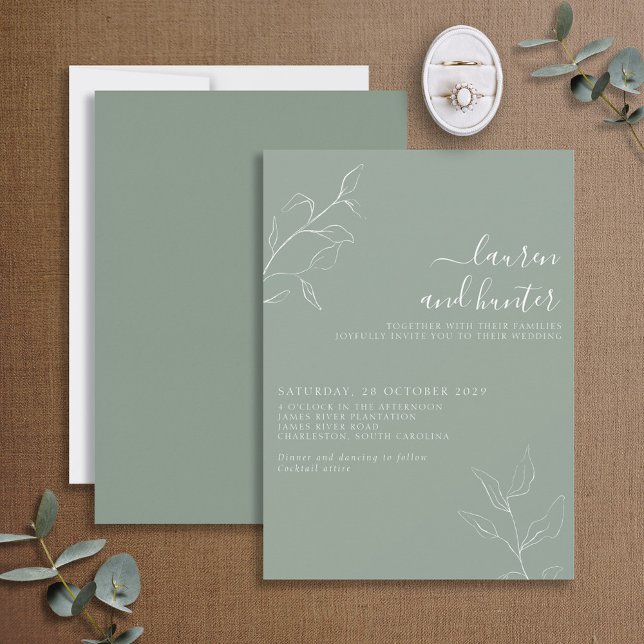 Convites Convidado para Casamento Botânico do Script Verde  (Criador carregado)