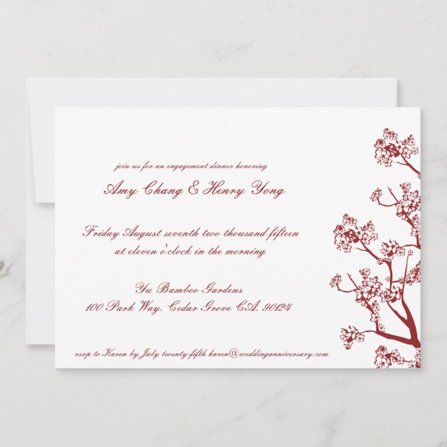 Convites Convidado para Casamento de Cereja Vermelha Blosso (Frente)