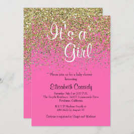 Convites Convidado para Chá de fraldas brilhante Dourado e 