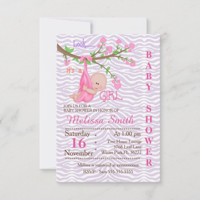 Convites Convidado para Chá de fraldas de Garota Bonita (Frente)