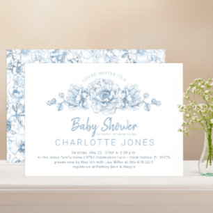 Convites Convidado para Chá de fraldas Floral Elegante Azul