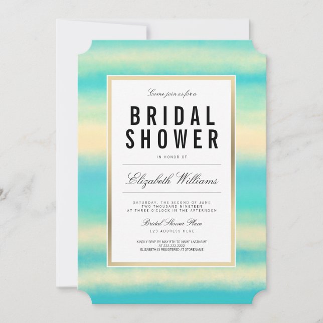 Convites Convidado para Chá de panela Dourado da Praia Teal (Frente)