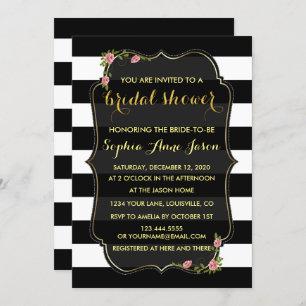 Convites Convidado para Chá de panela Floral Black White St