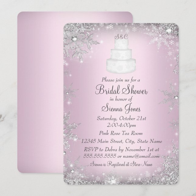 Convites Convidado para Chá de panela Rosa Bolo de Casament (Frente/Verso)