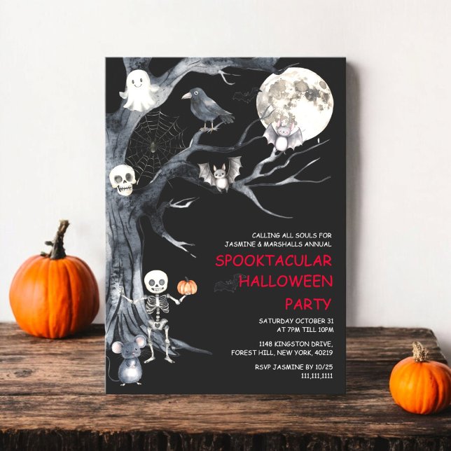 Convites Convidado para Festa de Festa de Halloween, um fan (family halloween party invitation modern watercolor spooky but fun
)