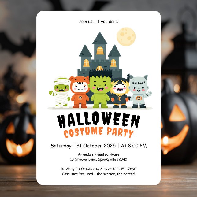 Convites Convidado para Festa de Halloween de Figurino de M (Cute Monsters Costume Halloween Party Invitation)