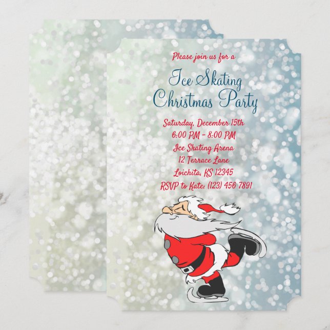 Convites Convidado para Festa de Natal de Patinação de Gelo (Frente/Verso)