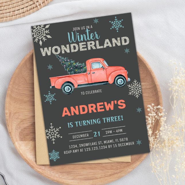 Convites Convidado para Festa de Natal Russo (Red Truck Winter Wonderland Invitations)