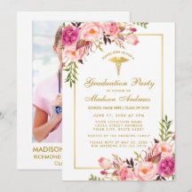 Convidado para Formando de Enfermeira Dourada rosa