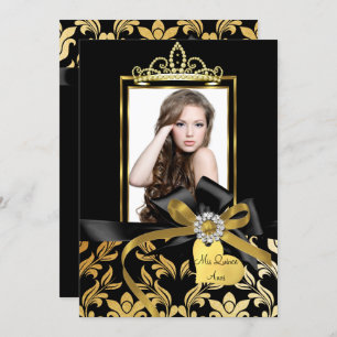 Convites Convidado para o Arco do Dourado Black Damask Quin