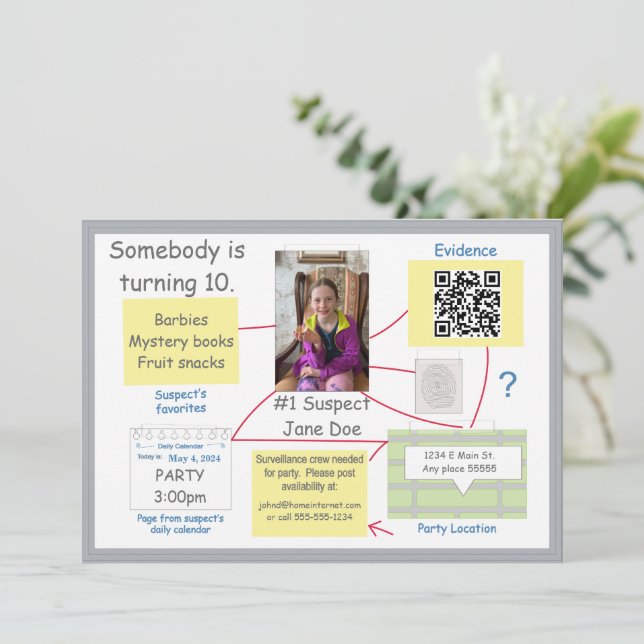 Convites Convidado para Resolver Provas de Crime Mistério C (Em pé/Frente)