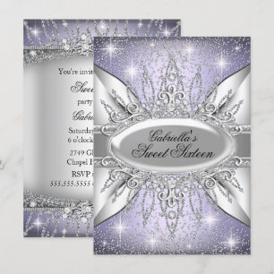 Convites Convidado Purple & Silver Sparkle Diamond Sweet 16
