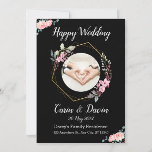 Convites Convidado Romântico para Caligrafia Negra