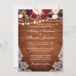 Convites Convidado Rustic Wedding Floral Lace Wood
