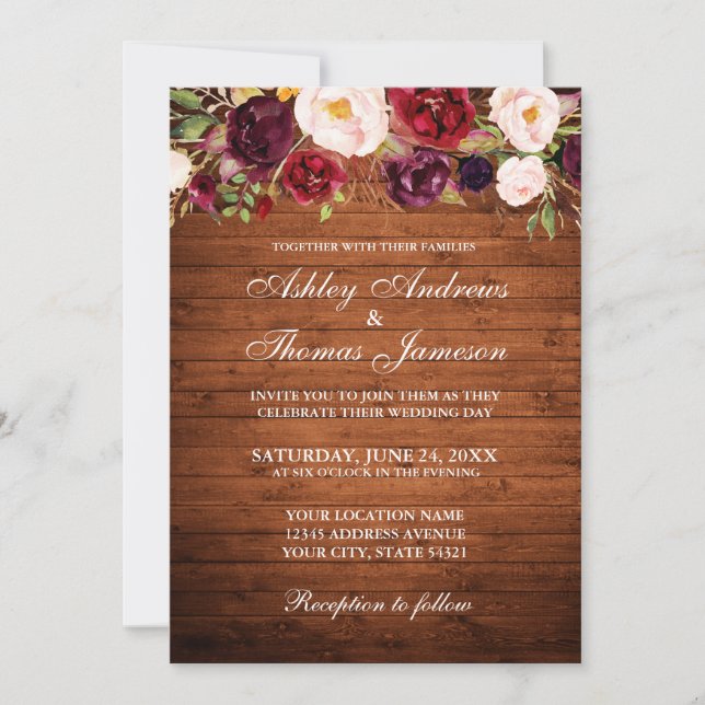 Convites Convidado Rustic Wedding Floral Wood (Frente)