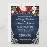 Convidado Rustic Weding Floral Blue Wood Lace