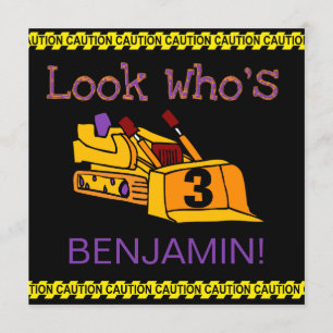 Convites Convidados de Aniversário do Bulldozer de Constru