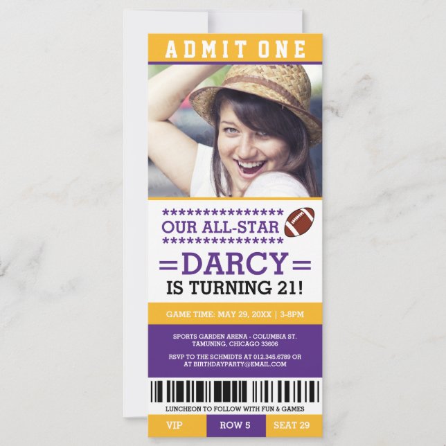 Convites Convidados de Aniversário do Ticket de Futebol (Frente)