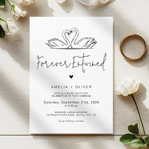 Convites Convidados de Casamento Cisnes Rótulo Minimalista