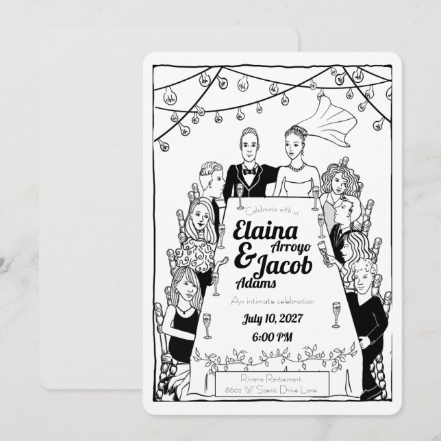 Convites Convidados de Casamento Ilustrados (Frente/Verso)