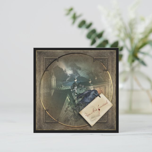 Convites Convidados do Festa de Halloween da Coroa Gótica (Em pé/Frente)