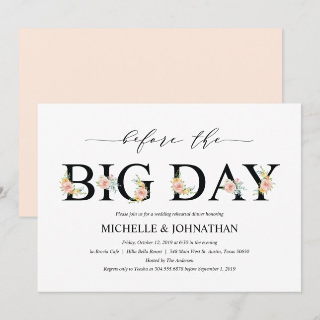 Convites Convidados do Janto de Ensaio de Casamento Romance (Frente/Verso)