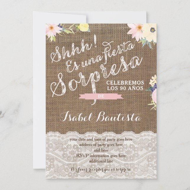 Convites Convidados Espanhóis Cumpleaños sorpresa de Abueli (Frente)